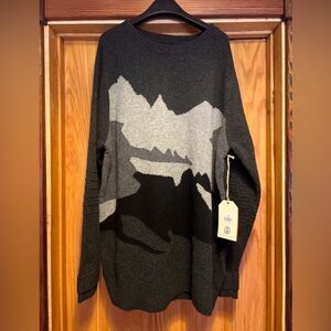 Alps & Meters Men’s Sweater XXL Wool Cashmere Blend Mountain Graphic Gray Ski Ra